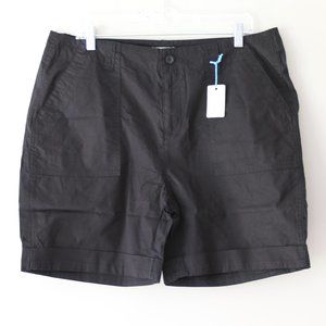Black Rolled Hem Shorts w/ Pockets - Plus Size 14